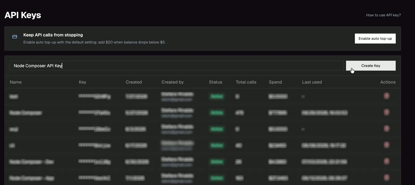 The WaveSpeed API Keys page, with a name typed in and the Create Key button ready